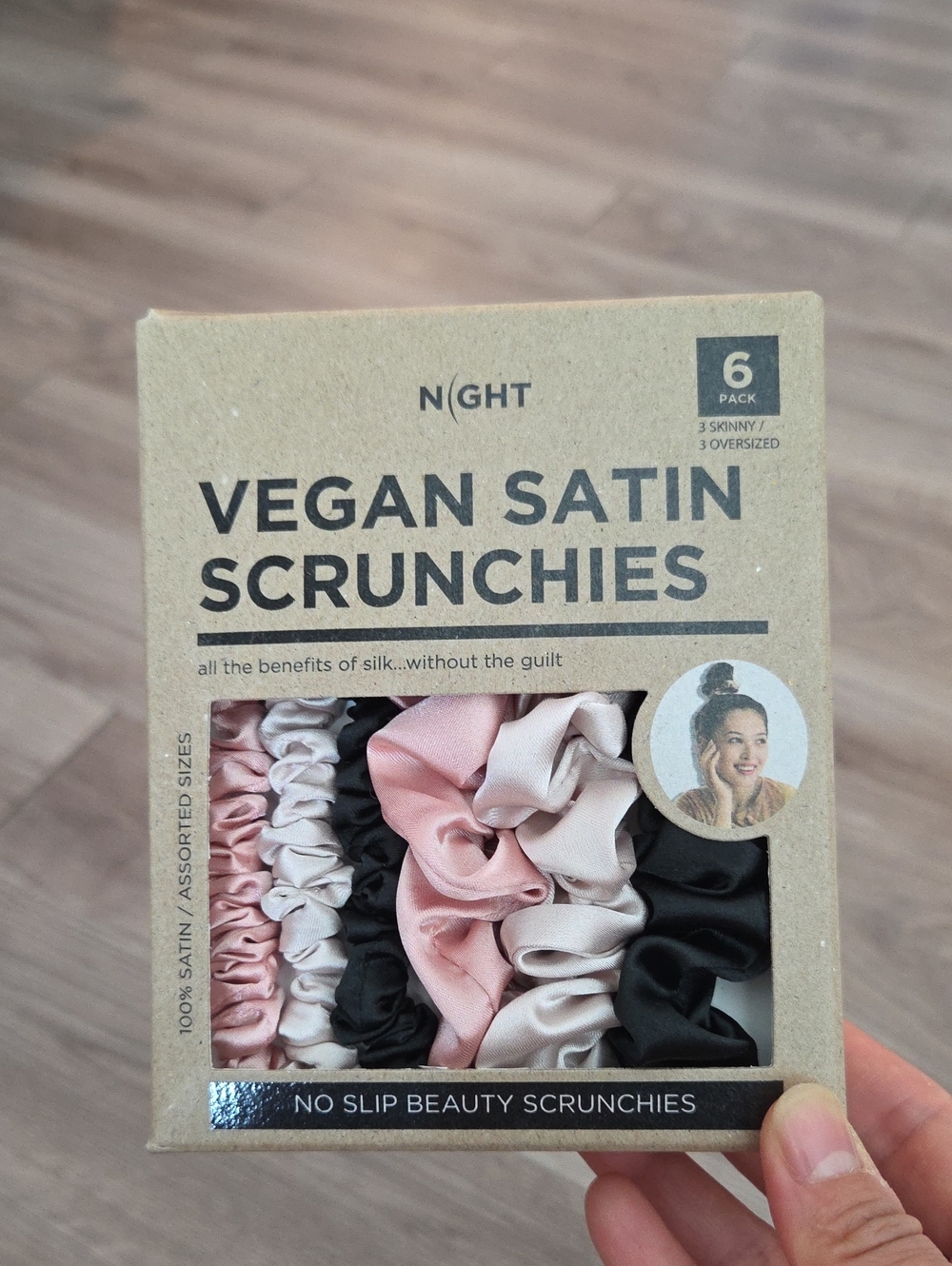 NIGHT Vegan Satin Scrunchies Hair Set — Pink, Black, Cream